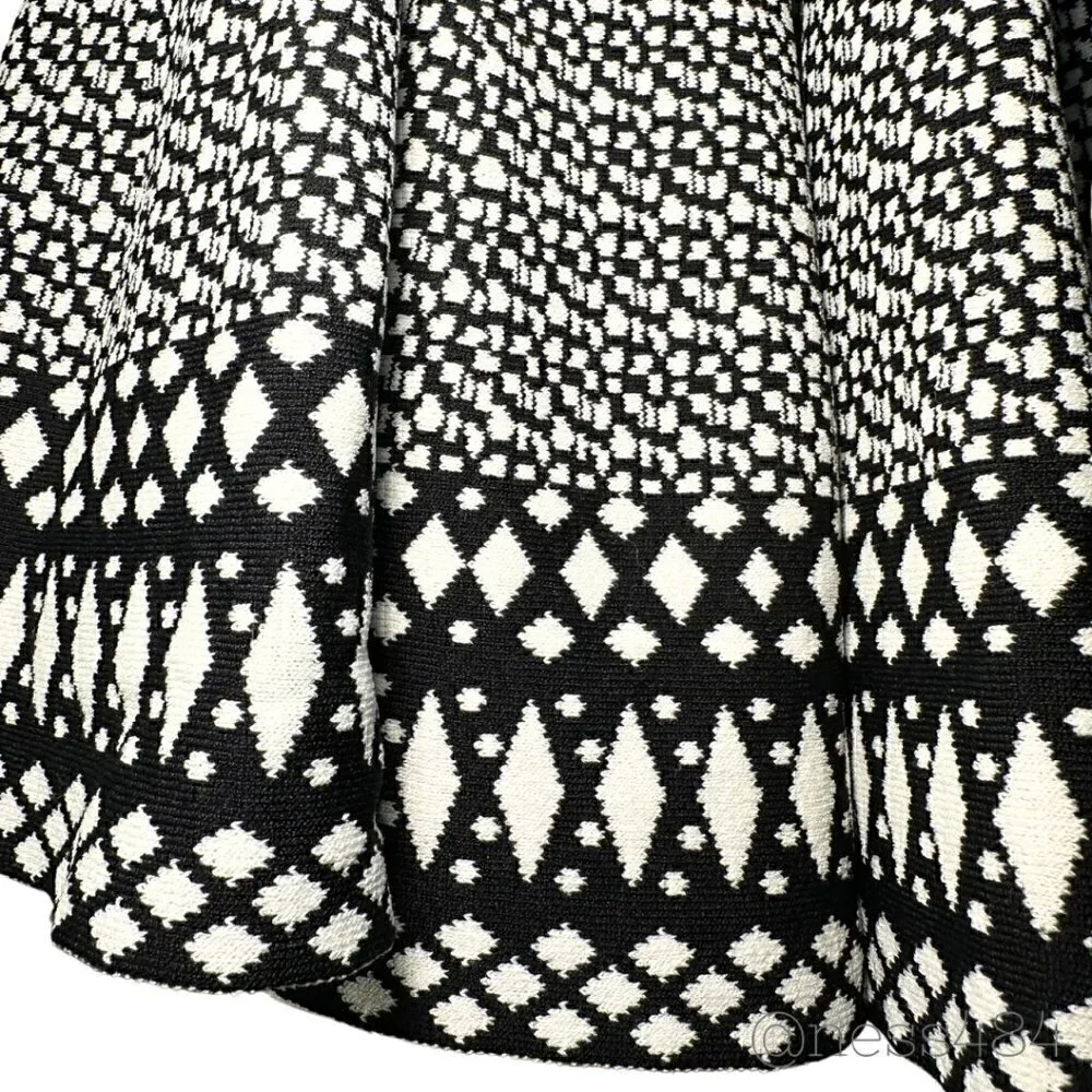 Stella & Jamie‎ Black White Geometric Print Knit Skater Skirt Small